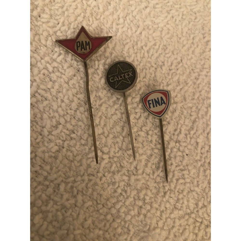 Vintage Petroleum Hat Lapel Pin Set Of 3 Fina Pam Caltex